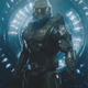 Master Chief stands in front of a big blue thing in the Halo TV show.